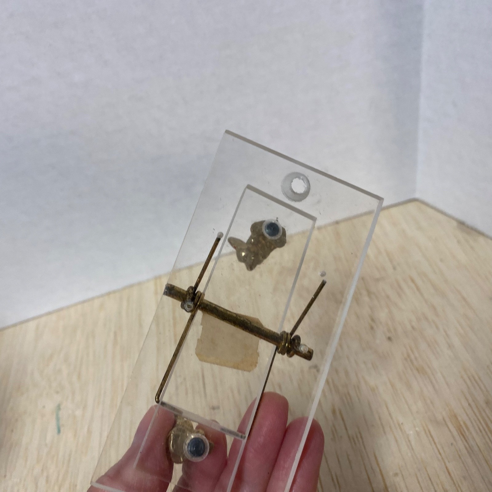 Vintage NEW! Novo Memo Holder • Clear Acrylic • See Saw With Gold Mice • Org Box