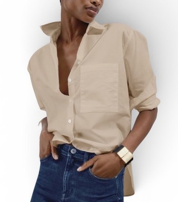 AYR The Deep End 100% Cotton Oxford Button Down Shirt Women s Sz L  Ecru Beige