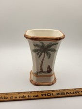 Spring Maid Tooth Brush And Tooth Paste Holder With Tropical Palm Trees And...