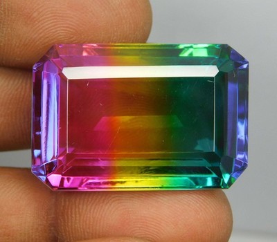 Natural Tourmaline 87.50 Ct Brazil Emerald Cut Multi color  Loose Gemstone A-718