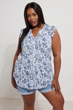 Image of Yours Curve Women's Plus Size Floral Sleeveless Pintuck Blouse