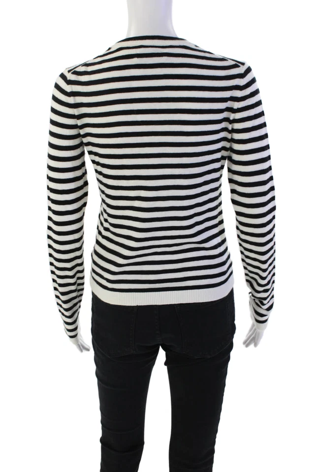 Velvet Womens Cotton Knit Striped Long Sleeve Pullover Sweater Top White Size XS - Image 3 of 4