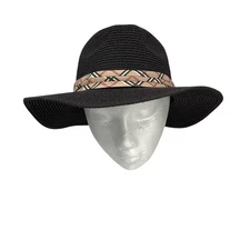 Odiva Hat Wide Brim Floppy Womens Pattern Band Sun Beach Resort Paper Summer
