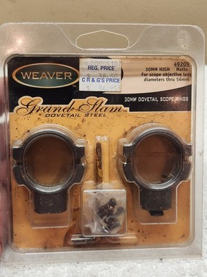 Weaver 49209 Grand Slam 30mm High Dovetail Scope Rings Matte All Steel NOS