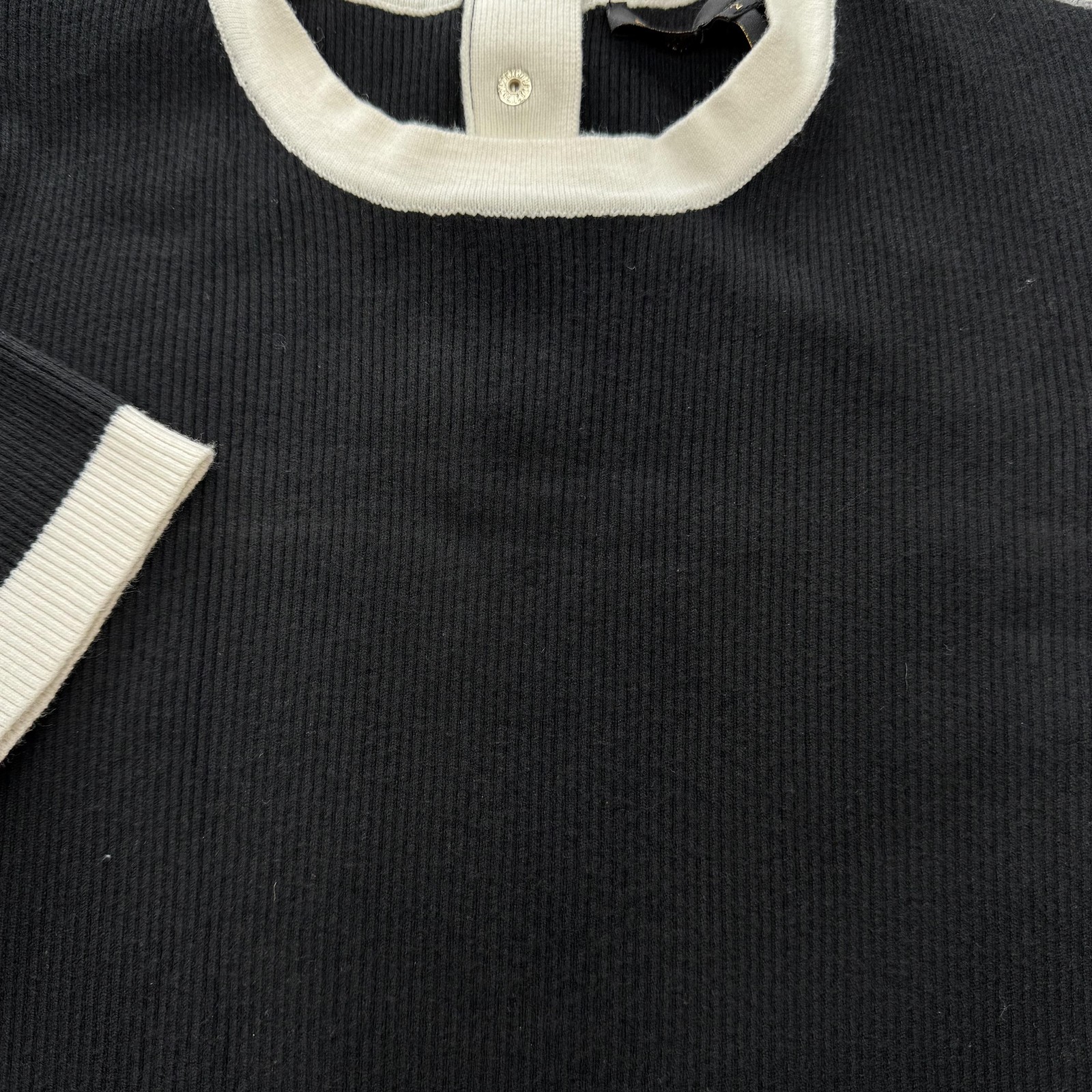 Maje T-Shirt Ringer Womens 2 Black Knit Short Sleeve Crew Neck Button