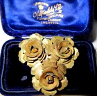 Lovely old vintage  matt goldtone roses floral brooch signed Austria