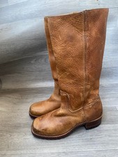 Vintage frye 70's campus brown leather square toe western cowboy boots 14L US 7M