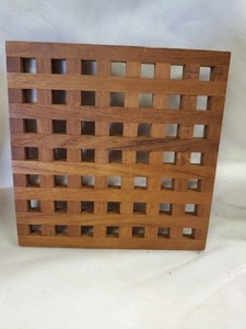 VINTAGE MCM Wood Lattice Trivet - 6 X 6 Square