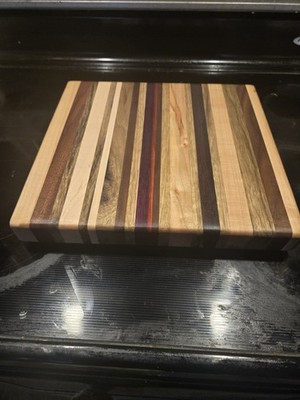 Striped Wood Edge Grain Cutting Board, Medium Rectangle, Non-Slip Feet, Modern 