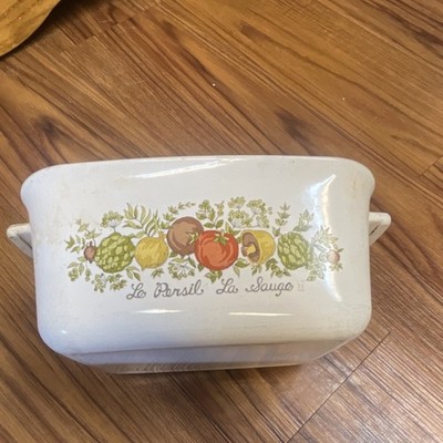 CorningWare P-4-B Vegetable Pattern Glass Casserole Dish 7x6.5'' White