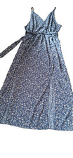 Floral Maxi Dress Size 1XL 18 or 20 Grey Beige Stretchy Exc cond