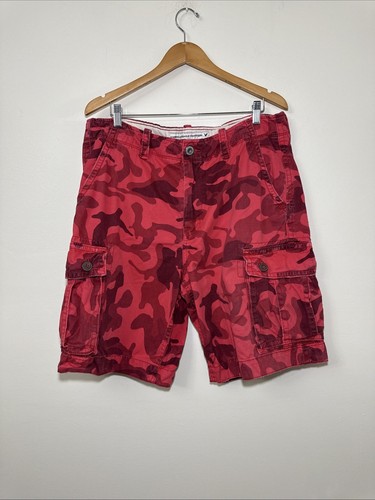 American Eagle Shorts Mens 36 Red Camo Cargo Y2K Skate Hip Hop Loose Camouflage