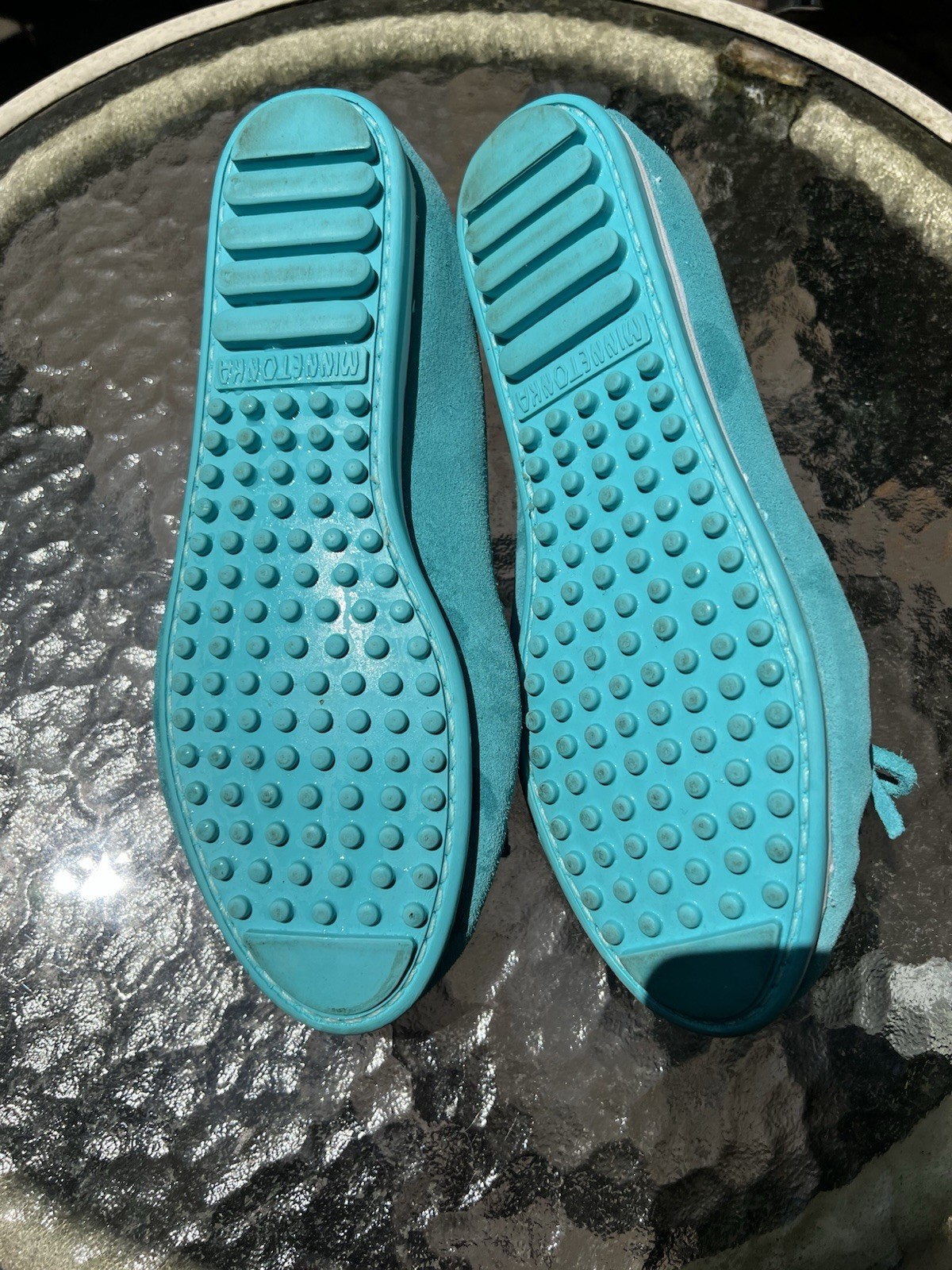 SAOLA Mocassini Minnetonka turchese suola rigida frange boho hippie scarpe 9