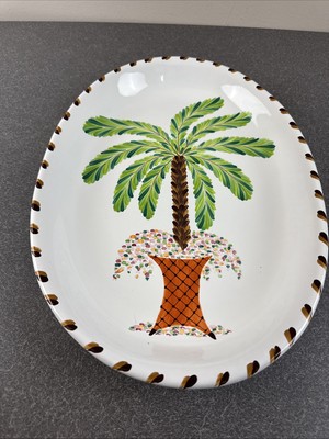 Present Tense By Elizabeth Roache Large Serving Dish 17x12  Palm Tree Hand Paint