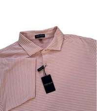 Peter Millar Crown Crafted Mesh Polo Shirt XL Pink White stripes Golf Short Slvs