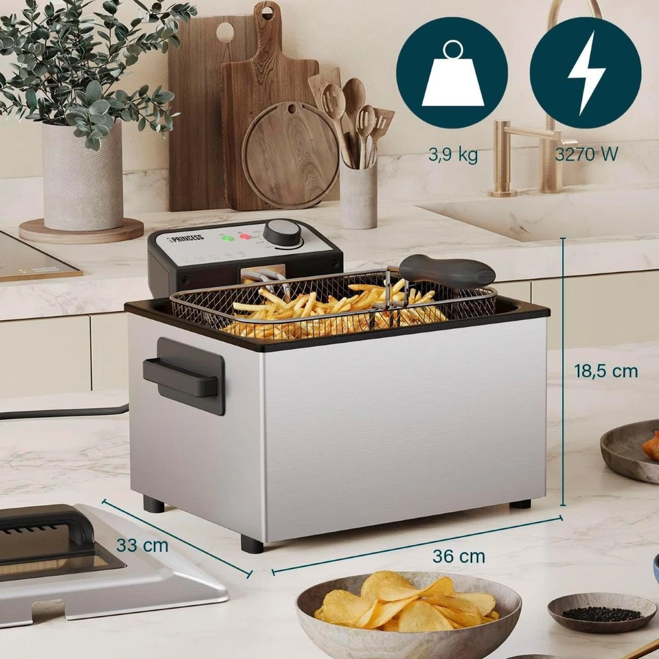 FRIGGITRICE PRINCESS 184090 5 LITRI 3270W CESTELLO GRANDE COPERCHIO CON FINESTRA - Immagine 2 di 4