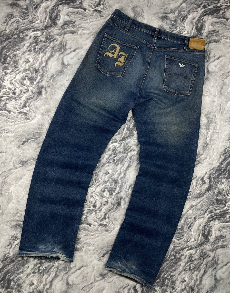 Vintage Armani Denim Baggy Jeans Big Logo 90s Men Size 38 Blue | eBay