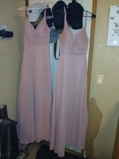 Azazie Dusty Rose Chiffon Full-Length Maxi Bridesmaid Dress Sz. A0, Set Of 2