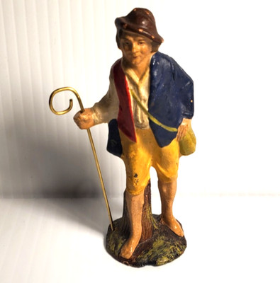 VTG Nativity Creche Figure Composition Shepherd with Metal Crook Hook Germany