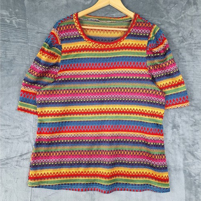 #ad Womens Top 5XL Rainbow Striped Pride Colorful Embroidered Statement Artsy Casual $15.00