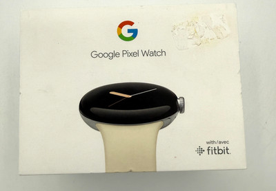 Google Pixel Watch Silver Stainless Steel Case Chalk Band GA03182-US Open Box