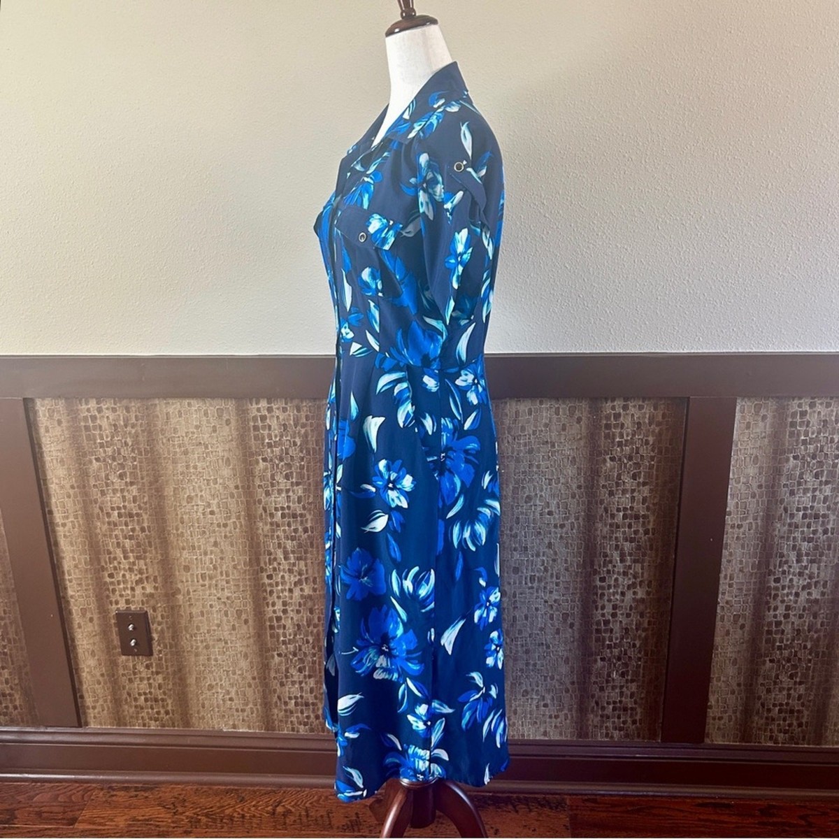 Yumi Kim Signature Silk Shirtdress Night Elegance Blue Floral Medium View 4