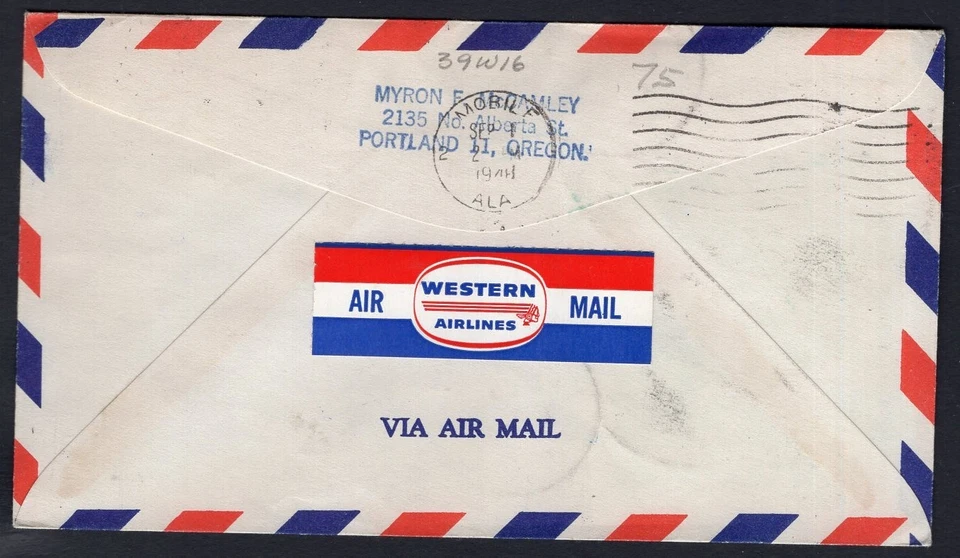 USA Panama City Florida 1948 First Flight Cover Western Airlines Etiquette Label - Image 3 of 3