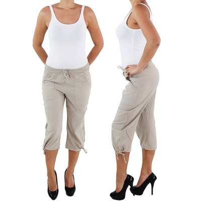 Leinen Capri 3/4 Shorts Bemuda Kurze Hose Hüft Stretch Hose Sommerhose