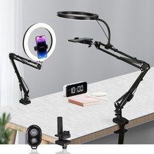Overhead Camera Mount with 10" Selfie Ring Light,Adjustable Phone Arm Stand, ...