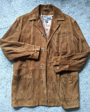 RARE POLO RALPH LAUREN MEN SMALL BROWN LEATHER SUEDE 4-BUTTON JACKET