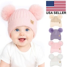 C.C Baby Infant Girl Boy Winter Soft Fur Earflap Pom Pom Knit Beanie Hat