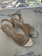 Nina Gold Rhinestone Glitter Strappy Block Heel Ankle Strap Sandals Women 7