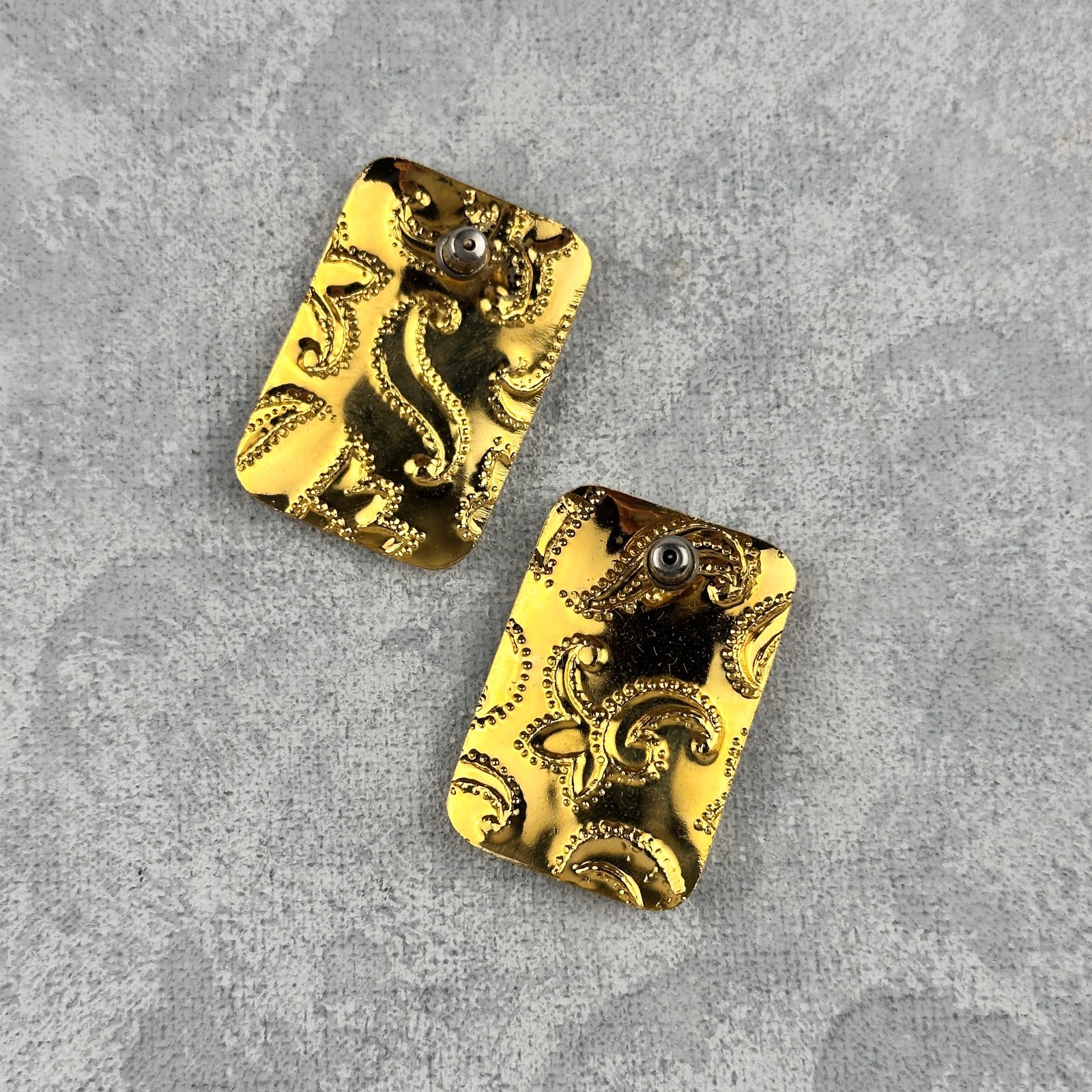 Pierced Earrings Coro Rectangular Beige Enamel Go… - image 3