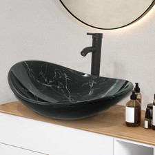 Countertop Basin Glass Bathroom Sink Square Blue Hand Washbowl Tap Waste Set