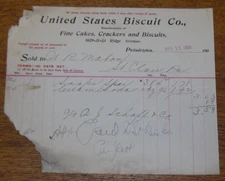 Antique 1904 Billhead Receipt - United States Biscuit Co. - Philadelphia PA