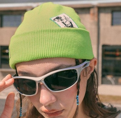 TAKA Original  Anime Logo Patch Ribbed Knit Beanie Hat Green Warme Winter Mütze 