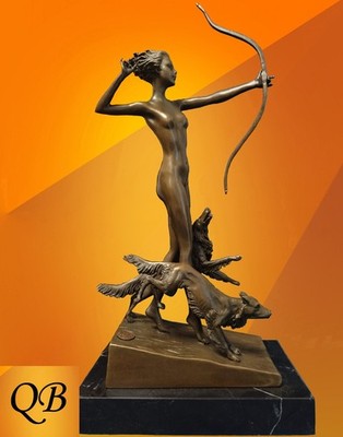 ART DECO DIANA BRONZE FIGUR SKULPTUR STATUE LETZTER PFEIL AKT DAME HOT CAST