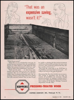 #ad #ad 1952 Koppers Pressure Treated Wood Pittsburgh Photo Train Car Vintage Print Ad $14.27