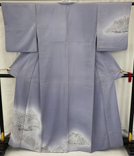 Japanese Vintage Kimono Polyester Purple Traditional Authentic Length 62in