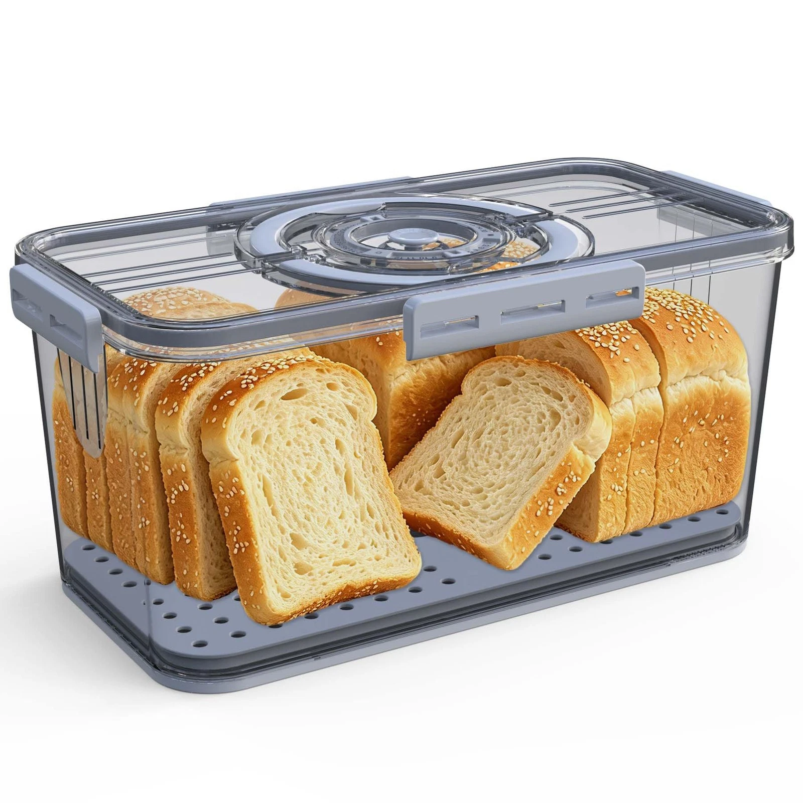 Bread Box with Lid and Handle,Airtight Bread Storage Container with Time Reco...