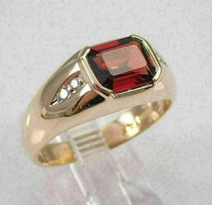 Authentic Simulated Red Garnet 2Ct Emerald Cut Engagement Ring 14k Yellow Gold Plated