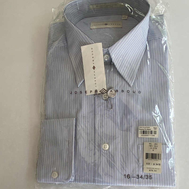 Joseph Abboud Blue White Striped Egyptian Cotton Dress Shirt 16 34/35 Classic