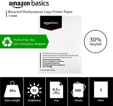 30% Recycled Multipurpose Copy Printer Paper, 8.5 x 11 Inches, 20 lb, 1 Ream,...