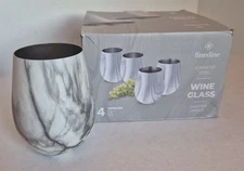 Finedine Stainless Steel Wine Glasses - 18oz - Set of 4 - Marble - New in Box
