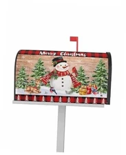 Winter Snowman Mailbox Covers Magnetic Standard Size 21x25.5in Brown Red Black
