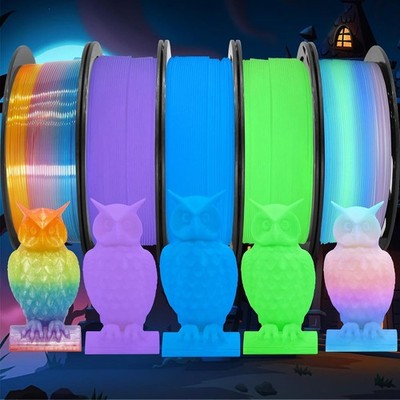 1.75mm PLA 3D Printer Filament Bundle: Glow in Dark Green/Blue/Purple/Rainbow, O