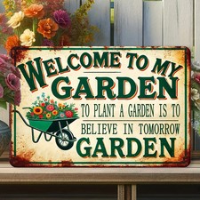 Vintage Tin Metal Signs Home D cor 8x12 'Welcome to My Garden' Outdoor Garden, F