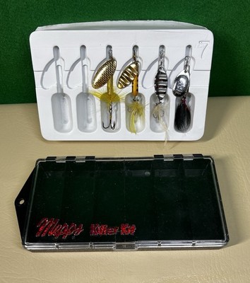 Set Of 4 Rooster Tail Spinners & 6 Slot Case For Fishing Pre Owend NICE SET