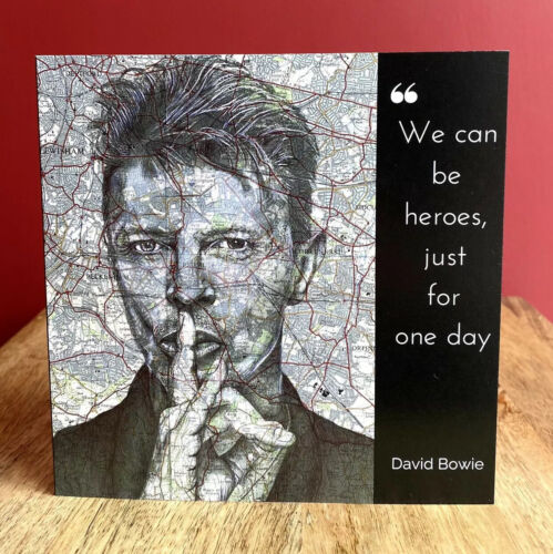 David Bowie Inspired Birthday Greeting Card.Pen Drawing on Map. Blank Inside - 第 1/3 張圖片