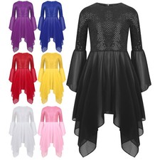 Kids Girls Dresses Show Dress Dance Worship Ballet Leotard Round Neck Tunic